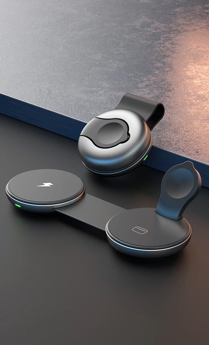 3-in-1 Foldable Magnetic Wireless Charger, 15W Fast Charging, Multi-function Wireless Charging for IPhone, IWatch, Earphones