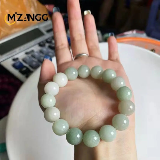 Natural Jadeite Bracelet Jadeite Bangle Men Women Healing Jewelry Burma Jades Round Beads Elastic Beaded Bracelets