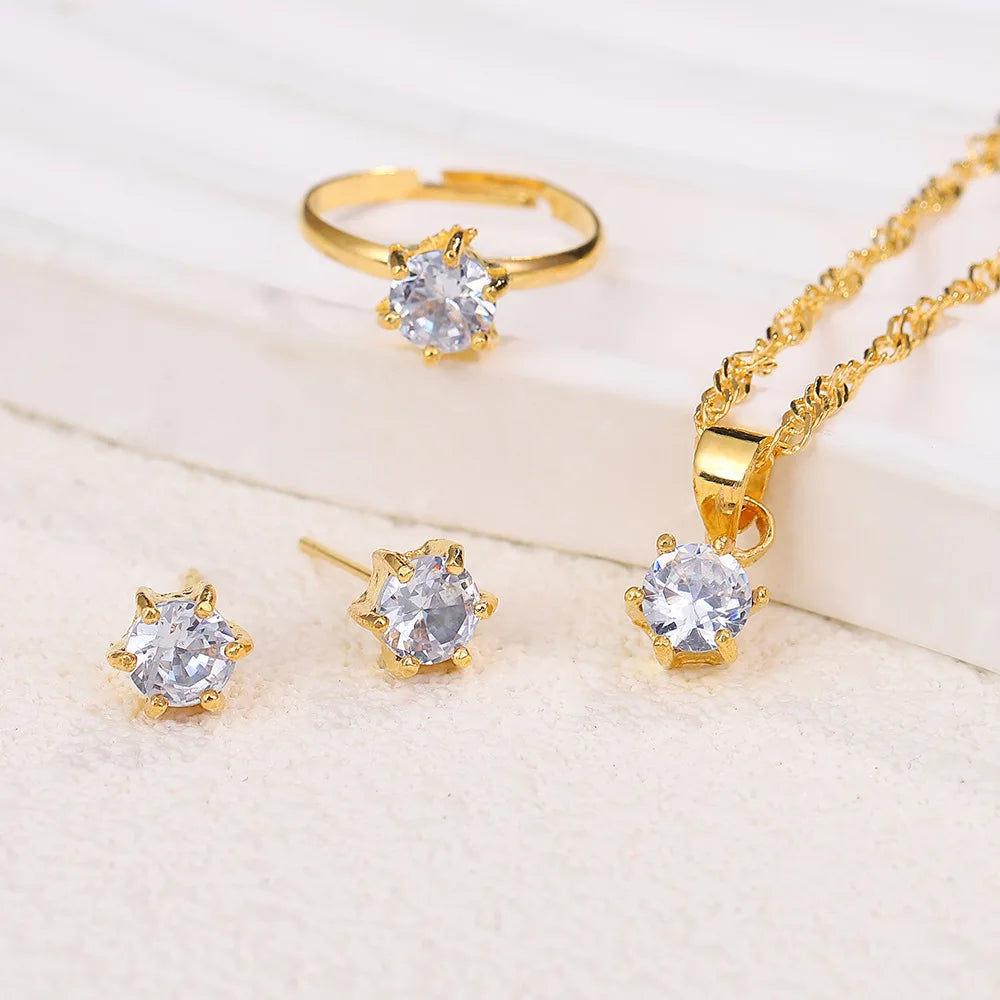 5Pcs Elegant Crystal Jewelry Set Zirconia Ring Necklace Bracelet Earrings Simple Set Jewelry Fashion Versatile Trendy Jewelry