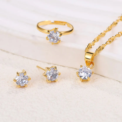 5Pcs Elegant Crystal Jewelry Set Zirconia Ring Necklace Bracelet Earrings Simple Set Jewelry Fashion Versatile Trendy Jewelry
