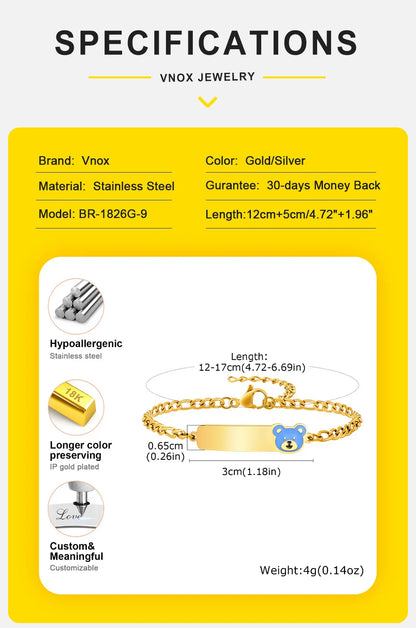 Vnox Personalized Baby Names Bracelets,Custom Baptism Gift, Anti Allergy Stainless Steel Chain Bracelets, Gifts to Newborns