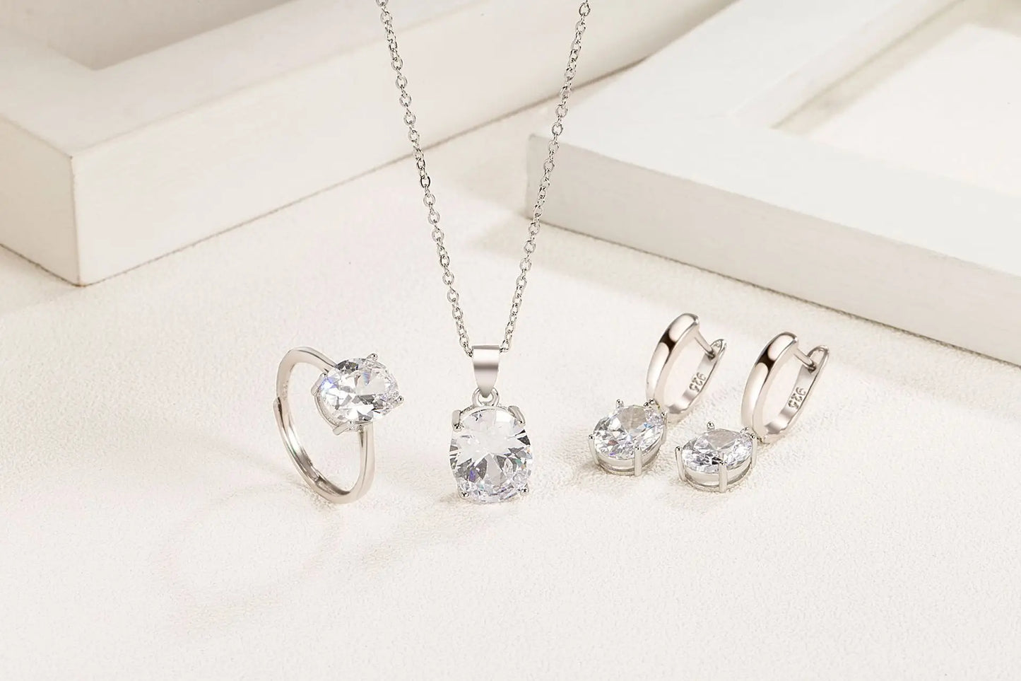 925 Sterling Silver Elegant Women's Jewelry Sets Ellipse Zircon Ring Necklace Earrings Accessories Juwellery Argent 925