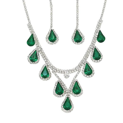 Romantic 2 Pieces/set Wedding Jewelry Set Shiny Crystal Bridal Jewelry Set Ladies Necklace Earrings