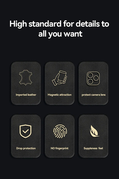 Luxury Leather Case For iPhone 17 16 16e 15 14 13 12 11 Pro Max Plus 12 13 Mini SE 8 7 Cover With Metal Plate Support Car Hold