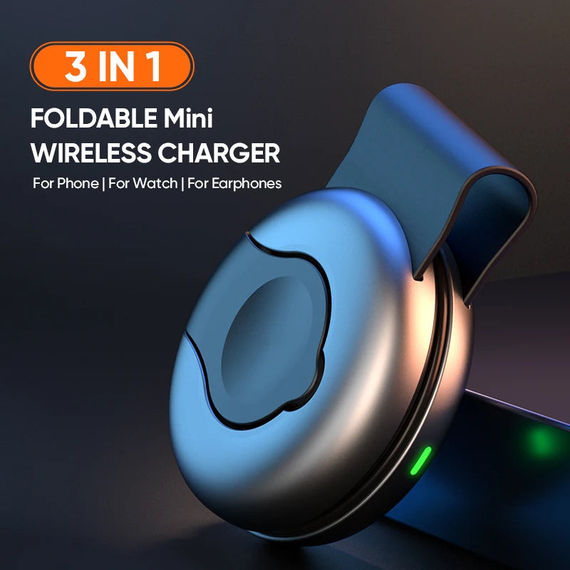 3-in-1 Foldable Magnetic Wireless Charger, 15W Fast Charging, Multi-function Wireless Charging for IPhone, IWatch, Earphones