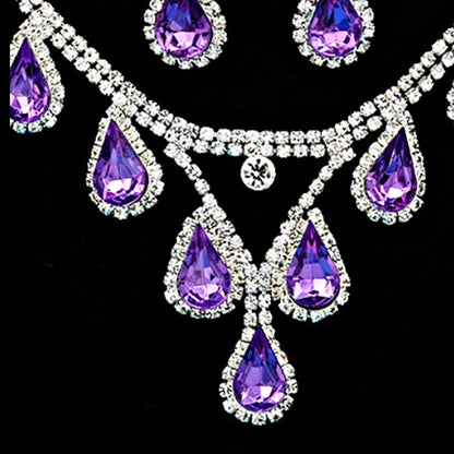 Romantic 2 Pieces/set Wedding Jewelry Set Shiny Crystal Bridal Jewelry Set Ladies Necklace Earrings