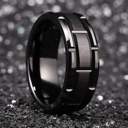 Fashion Men 8MM Stainless Steel Ring Black Color Brushed Double Groove Pattern Men's Wedding Ring Party Jewelry For Women Gift