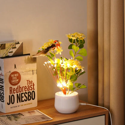 LED Flower and Bird Potted Lamp, Artificial Flower Table Lights, for Camping Gift Living Room Bedroom Mother Home Decor Lamp