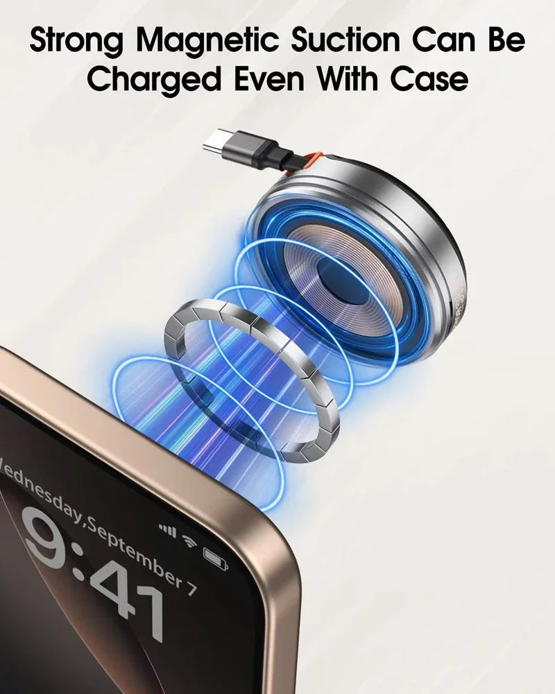 3-in-1 Wireless Charger Zinc Alloy Portable Wireless Charger Retractable Cable Magnetic Wireless Charger Wireless Charger Stand