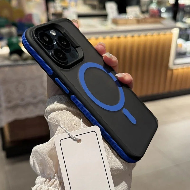 Luxury Matte Armor Phone Case For iPhone 16 15 14 11 12 13 Pro Max Plus Magsafe Magnetic Bumper Back Cases Cover Funda Coque