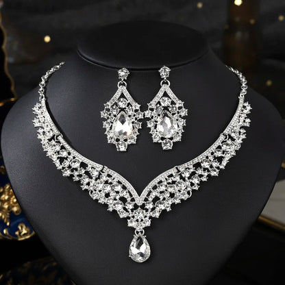 European-Style Bridal Jewelry Set Baroque Crystal Pendant Grand Necklace and Earrings Set Banquet Fashion Jewelry for Women
