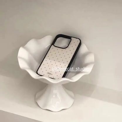 Korean Ins Style Simple Black Polka Dots Phone Case For iPhone 16 15 14 13 12 11 Pro Max MIni Xr X XsMax 7 8 Plus Cute Y2K Cover