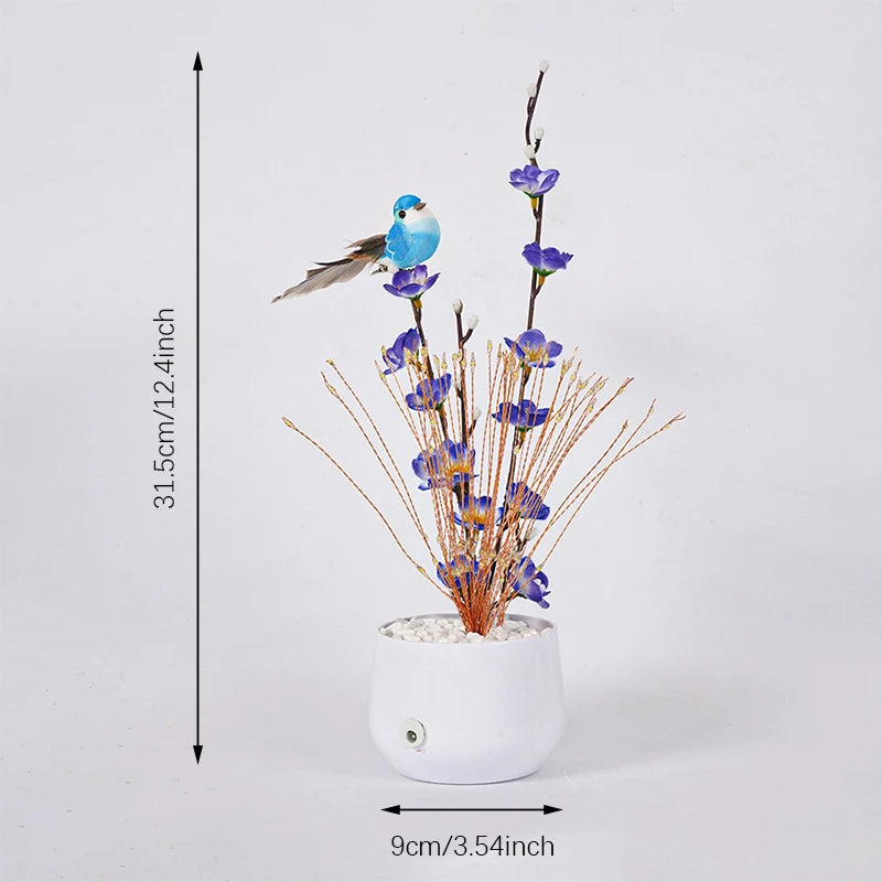 LED Flower and Bird Potted Lamp, Artificial Flower Table Lights, for Camping Gift Living Room Bedroom Mother Home Decor Lamp
