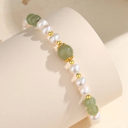 Jades Jewelry For Wedding Women Girlfriend Christmas Gifts Agates Elastic Bangle Bracelets Green Stone Beads Bracelet Crystal