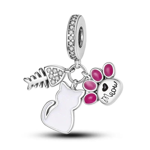 New 925 Sterling Silver Black Cat Charms Beads Fit Pandora 925