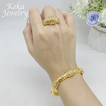 Luxury Italian 22k Jewelry Earrings Ring Fashion Women Accessories Copper Quality Dubai Classics Jewelry Set  Wedding Party Gift