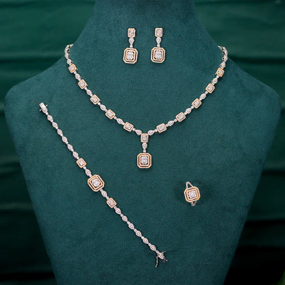 Bridal jewelry set, ladies' earrings and necklace set, rhinestone and crystal wedding jewelry set, 3 pieces of gifts