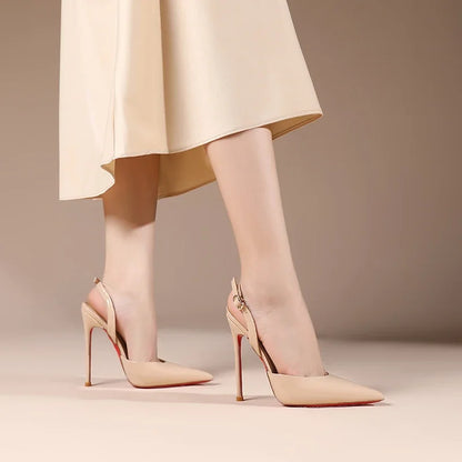 White patent leather toe back empty strap sandals for women, pointed thin heels, shallow mouth, high heels, single shoes