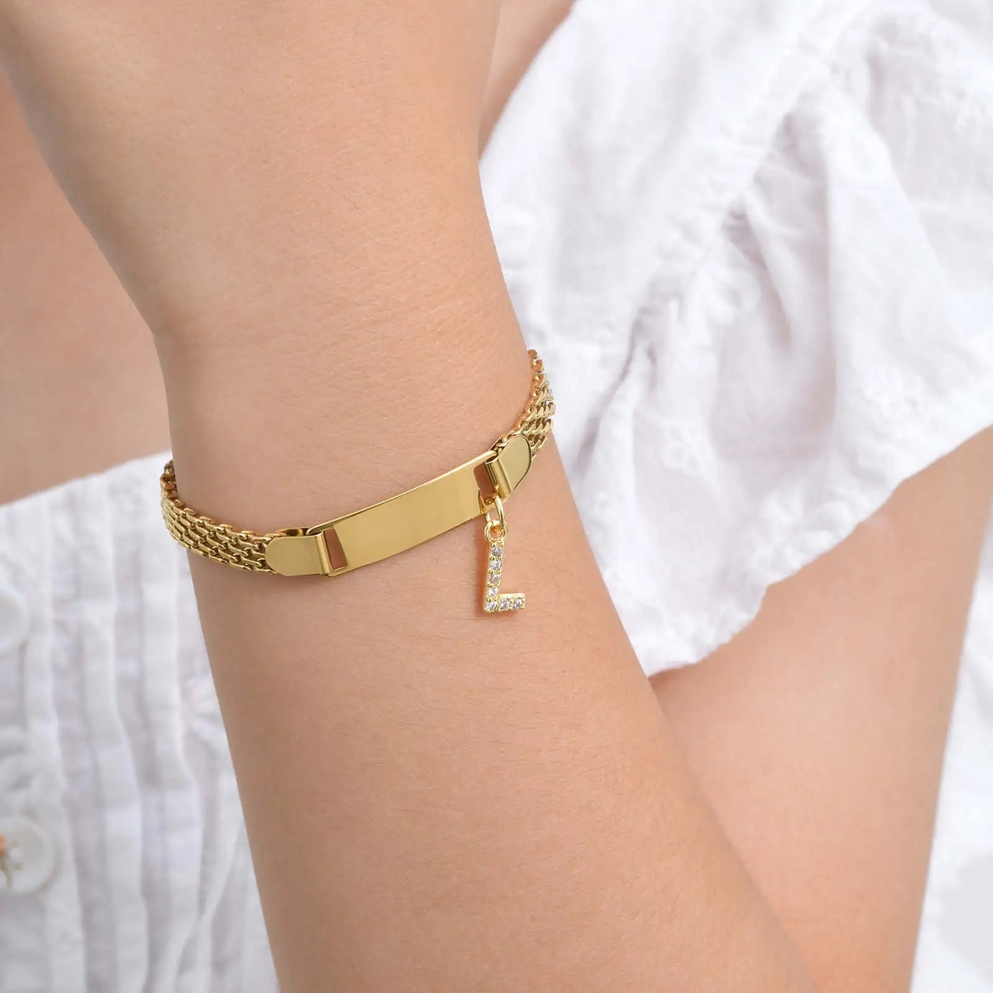 Personalized Engrave ID Name Custom Bracelet for Women Girl, Initial A-Z Letter Alphabet Pendant Stainless Steel Jewelry Gift