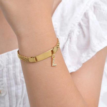 Personalized Engrave ID Name Custom Bracelet for Women Girl, Initial A-Z Letter Alphabet Pendant Stainless Steel Jewelry Gift