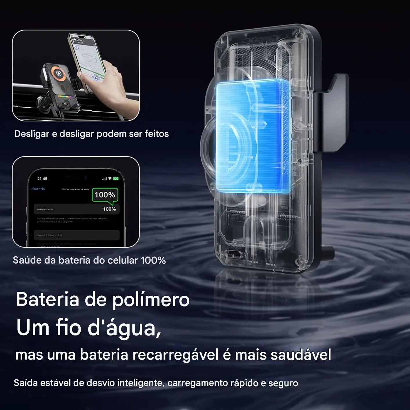 Car Air Vent Electric Rotating Opening Closing Phone Holder Fast Charging 15W Wireless Charger Dua l Coil RGB Light Smart Phones