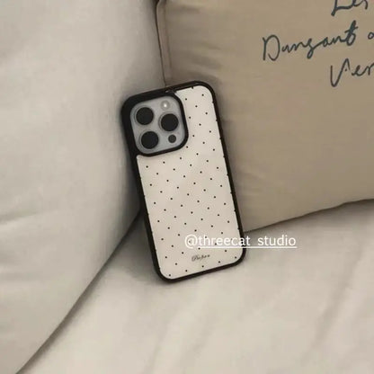 Korean Ins Style Simple Black Polka Dots Phone Case For iPhone 16 15 14 13 12 11 Pro Max MIni Xr X XsMax 7 8 Plus Cute Y2K Cover