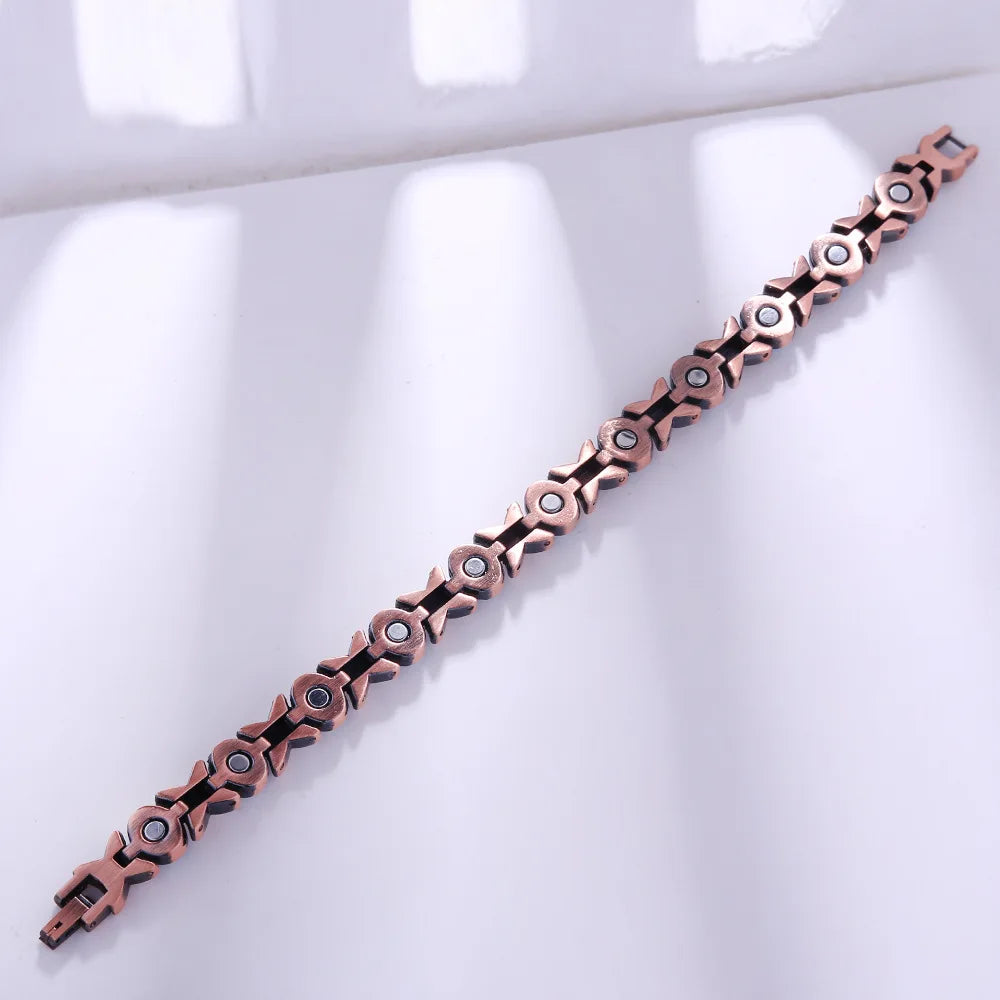 Copper Bracelet for Women for Arthritis and Joint Solid Metal Magnetic Therapy Bangle With Chain Link Health Energy Jewelry