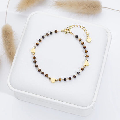 Natural Stone Bracelet on Hand for Women Fashion Jewelry  Handwork Chain Bangle  Heart Design