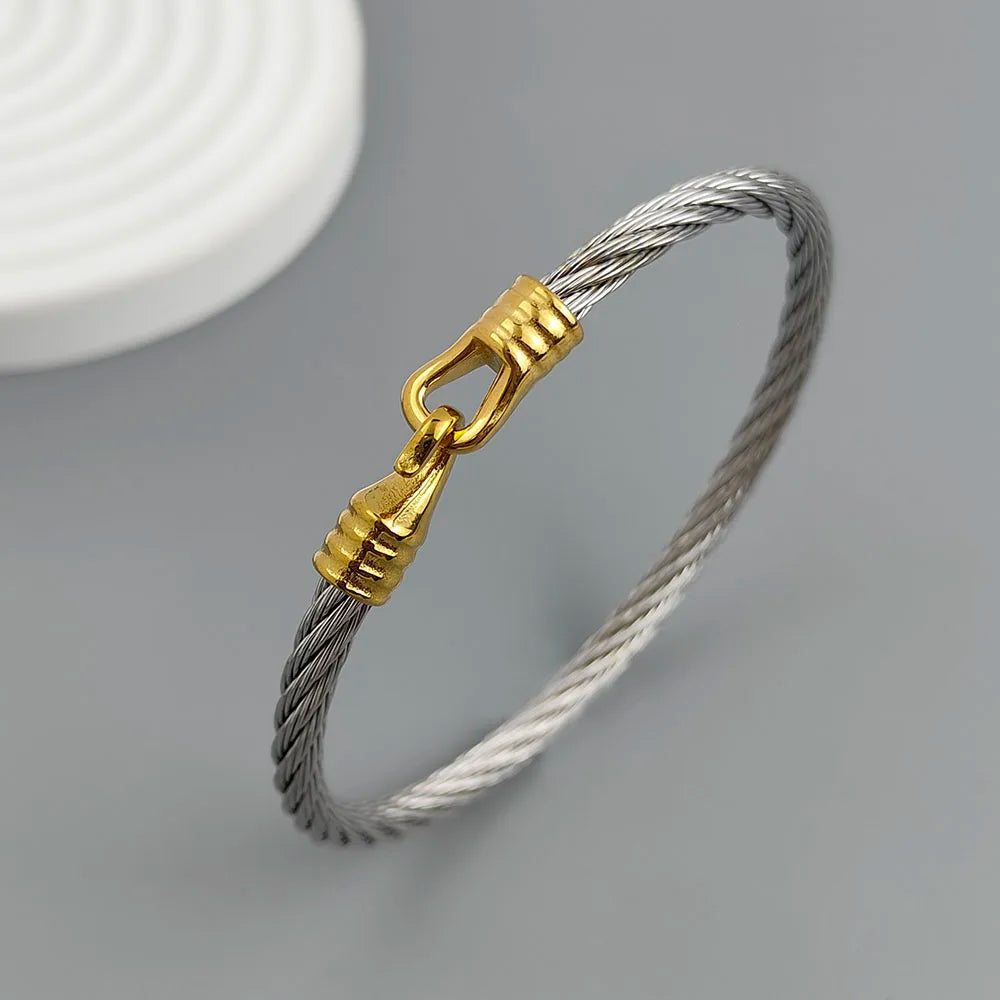 New steel wire button pattern horseshoe gold-plated stainless steel bracelet 18K, high quality waterproof couple bracelet, wife