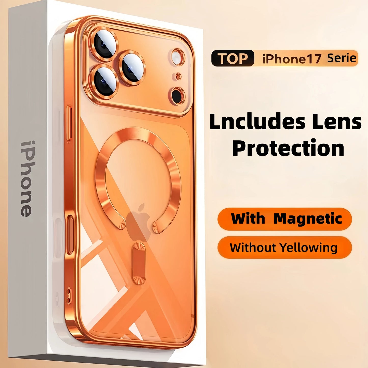 Camera Protection Clear Luxury Plating Cover Soft TPU  Drop Protective With Magnetic Phone Case For iPhone17Pro Max/17Pro/Air/17
