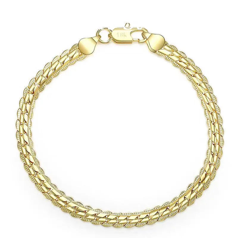 925 Sterling Silver, 18K Gold, 5mm Embossed Bracelet - Fashionable for Men and Women, Charming, Wedding Gifts and Jewelry