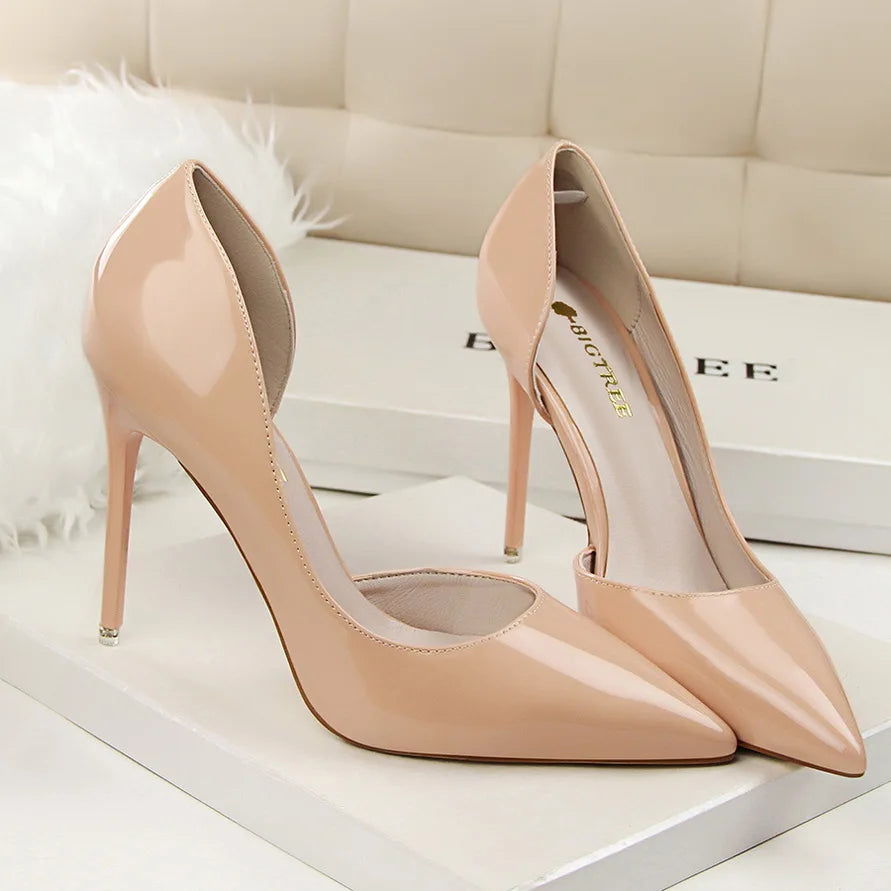 Women 7.5cm 10.5cm High Heels Yellow Pumps Office Stiletto Wedding Bridal Scarpins Short Heels Lady Hollow Party Shoes