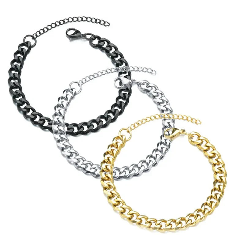 3/5/7mm Men Bracelets Stainless Steel Chain Bracelets Chunky Cuban Silver Color Link Chain Classic Punk Heavy Male Jewelry Gifts