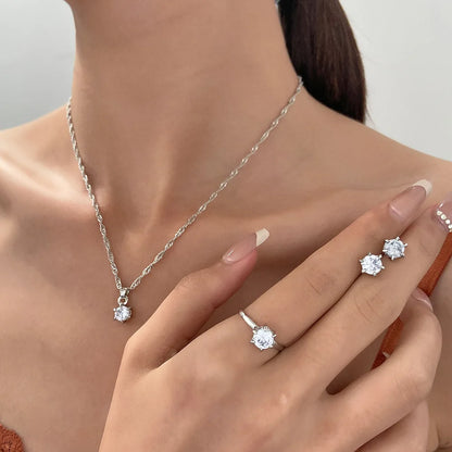 5Pcs Elegant Crystal Jewelry Set Zirconia Ring Necklace Bracelet Earrings Simple Set Jewelry Fashion Versatile Trendy Jewelry