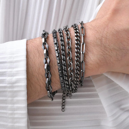 Vintage Chain Bracelets for Men Boys,Byzantine Stainless Steel Braided Link Wristband,Retro Jewelry Birthday Father Gifts