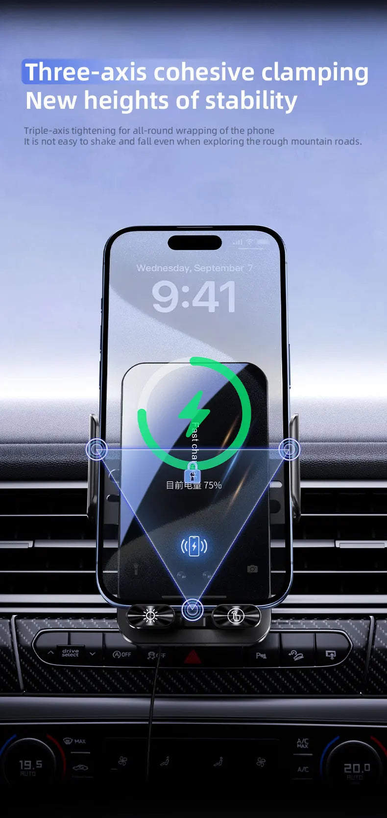 Magnetic Charger 15W Wireless Car Phone Holder with Cable Fast Charging Infrared Sensing Car Mount for iPhone Android