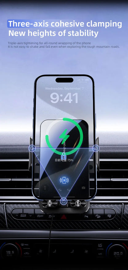 Magnetic Charger 15W Wireless Car Phone Holder with Cable Fast Charging Infrared Sensing Car Mount for iPhone Android