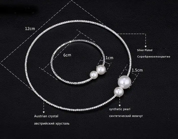 Wedding Bridal Jewelry Set String of Pearls Prom Silver Color Crystal Bracelet Necklace Earrings for Women jewellery sets