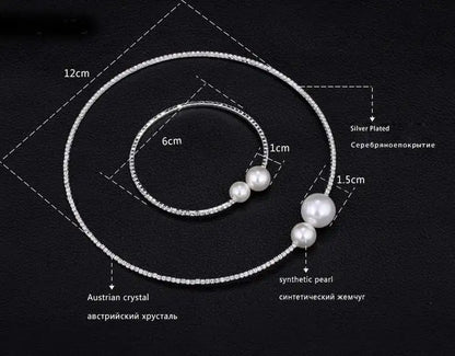 Wedding Bridal Jewelry Set String of Pearls Prom Silver Color Crystal Bracelet Necklace Earrings for Women jewellery sets