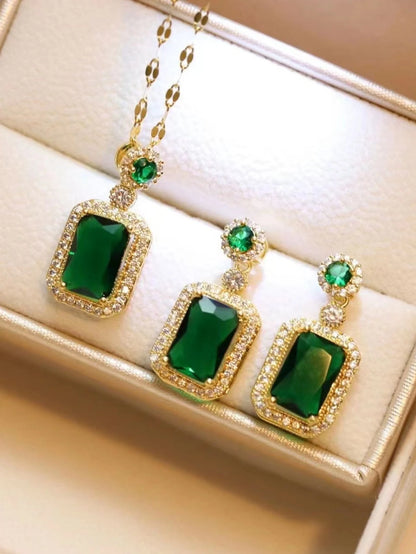 4 pieces of women's fashionable square jewelry necklace with earrings, ring set, banquet party, birthday gift accessories