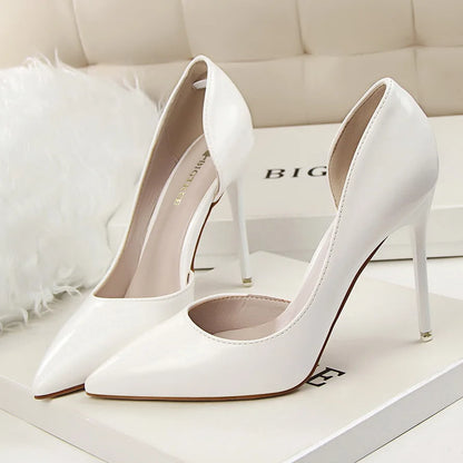 Women 7.5cm 10.5cm High Heels Yellow Pumps Office Stiletto Wedding Bridal Scarpins Short Heels Lady Hollow Party Shoes