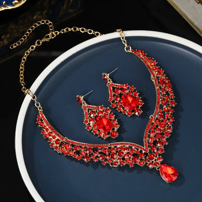 European-Style Bridal Jewelry Set Baroque Crystal Pendant Grand Necklace and Earrings Set Banquet Fashion Jewelry for Women