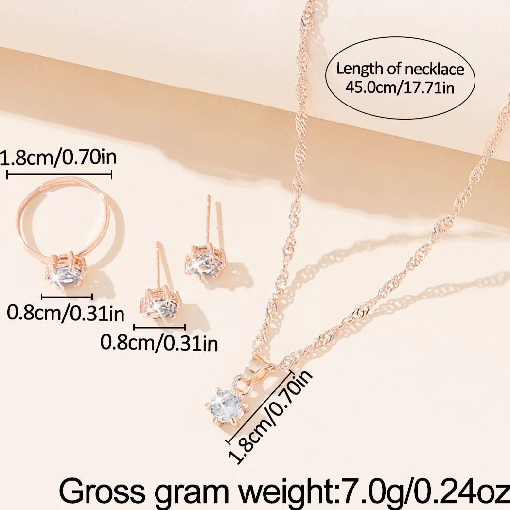 5Pcs Elegant Crystal Jewelry Set Zirconia Ring Necklace Bracelet Earrings Simple Set Jewelry Fashion Versatile Trendy Jewelry
