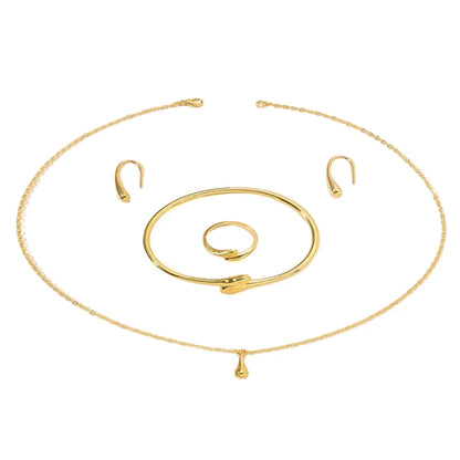 Ladies' Fashion Tear Bead Jewelry Set Gold Ring Necklace Bracelet Earring Four Piece Set Suitable For Engagement Jewelry Gifts