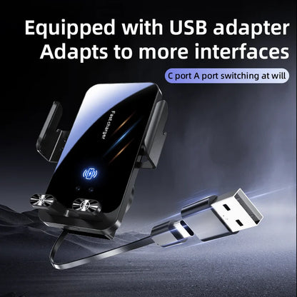Magnetic Charger 15W Wireless Car Phone Holder with Cable Fast Charging Infrared Sensing Car Mount for iPhone Android