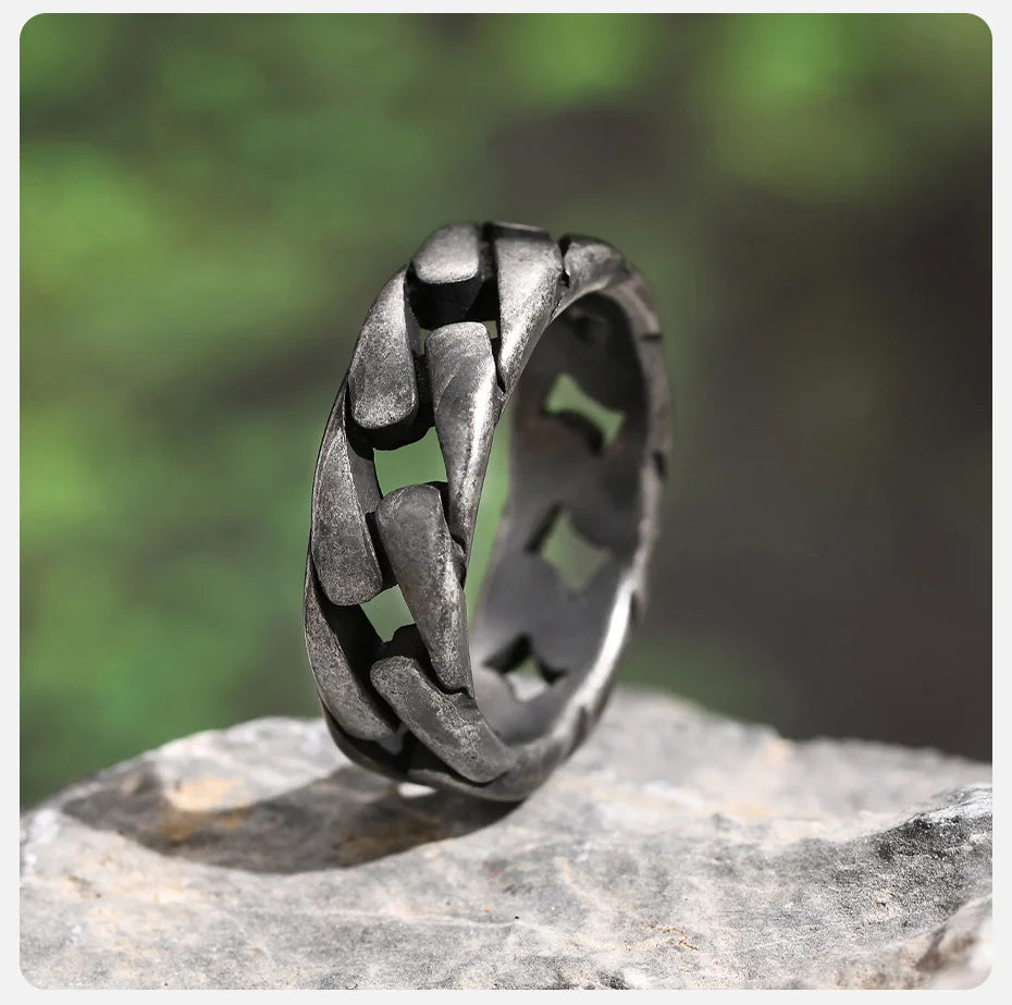 Vnox Men Vintage Oxidized Stainless Steel Rings, Links Shaped Finger Band, Punk Rock Male Alliance