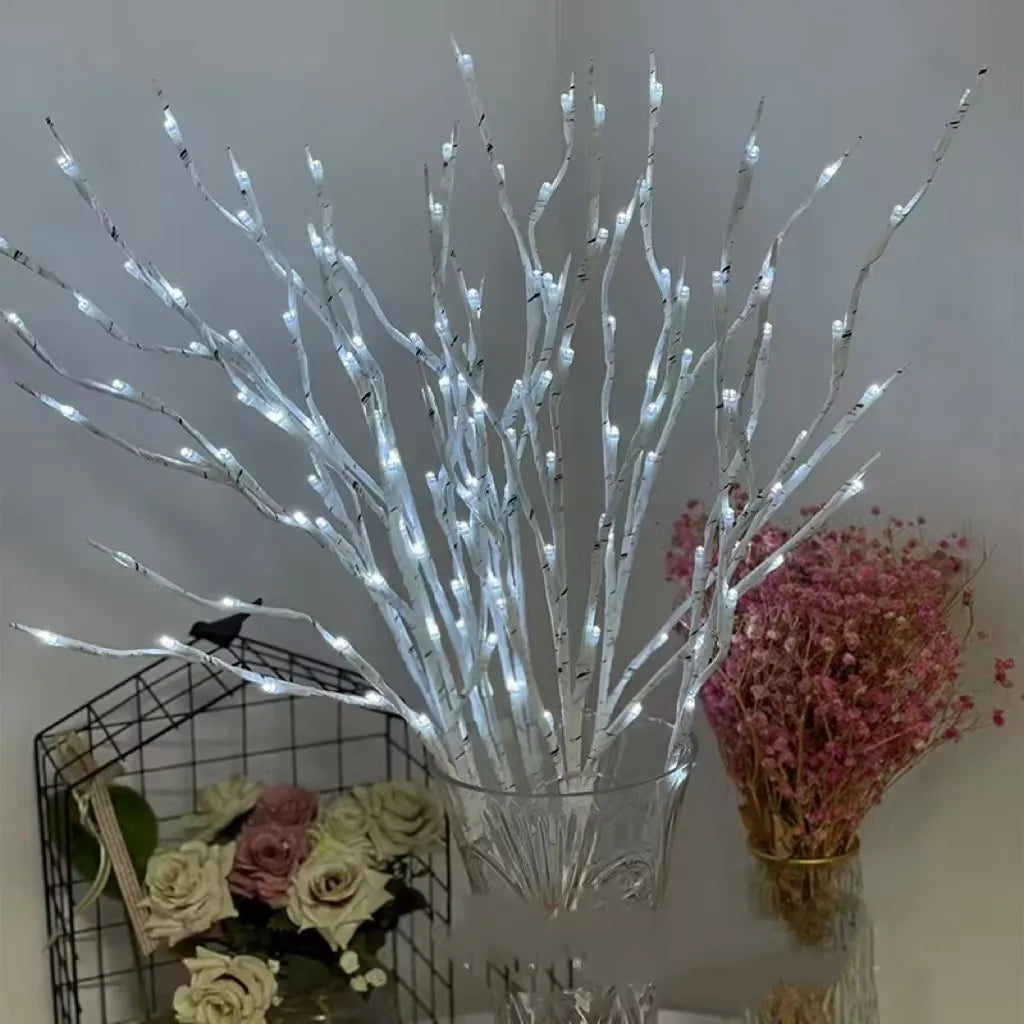 HOMEFISH 1 PC White Birch Branch LED Festive Lights Battery Operated for Christmas Party Wedding Outdoor Decoration Twig Lights