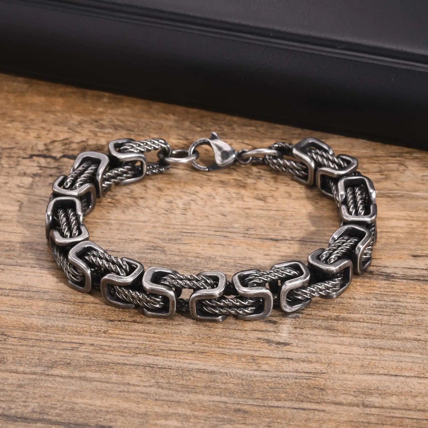 Vintage Chain Bracelets for Men Boys,Byzantine Stainless Steel Braided Link Wristband,Retro Jewelry Birthday Father Gifts
