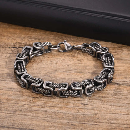 Vintage Chain Bracelets for Men Boys,Byzantine Stainless Steel Braided Link Wristband,Retro Jewelry Birthday Father Gifts