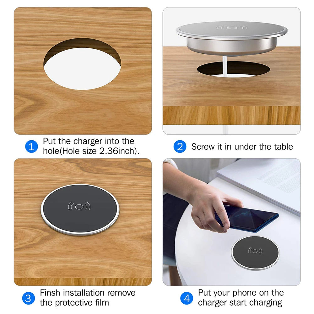 Built in Desktop Device Fast Wireless Charger 30W Quick Charger 3.0 Embedded Caricabatter Tipe C Chargeur Induction Charging